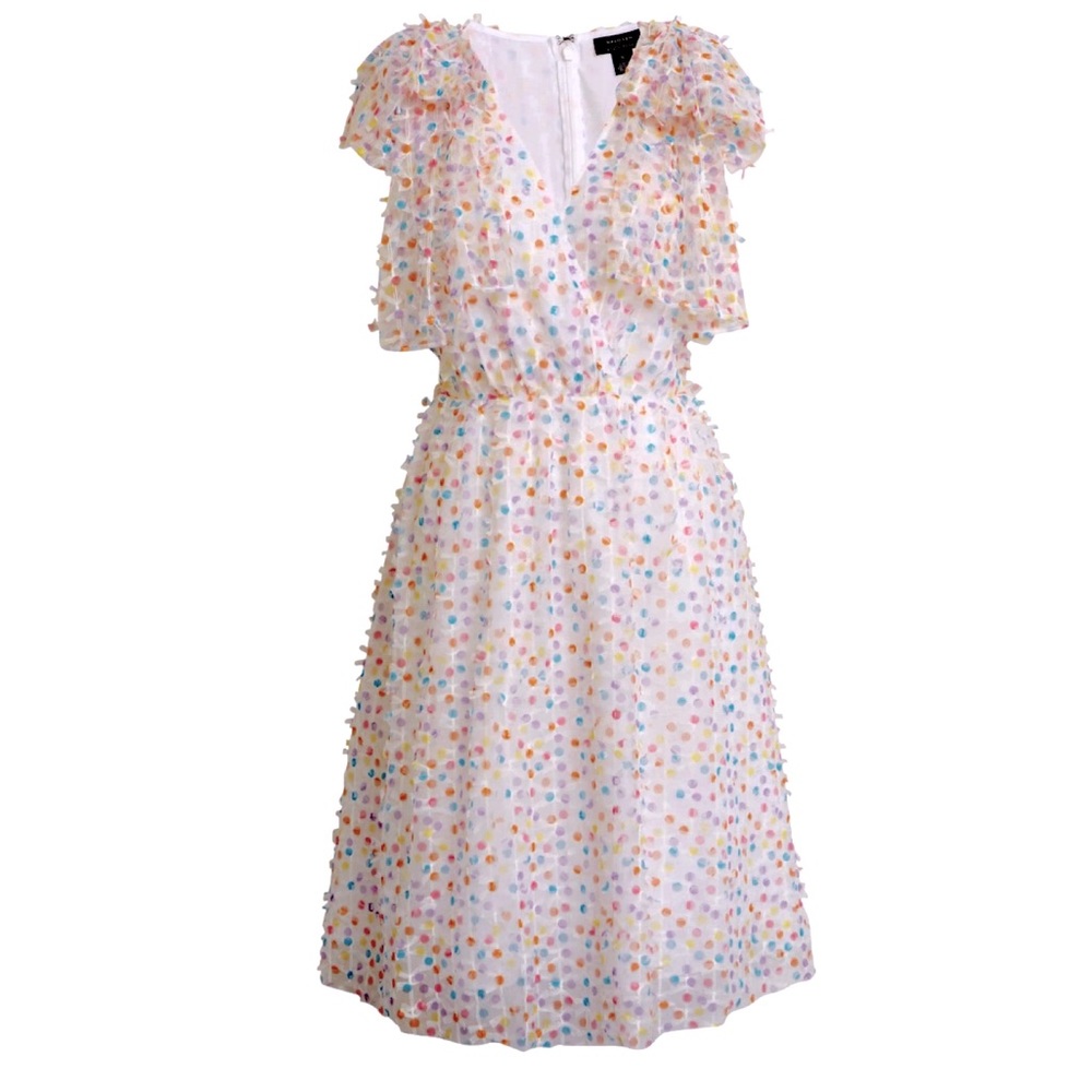 Halogen White Midi Dress with Rainbow Polka Dots